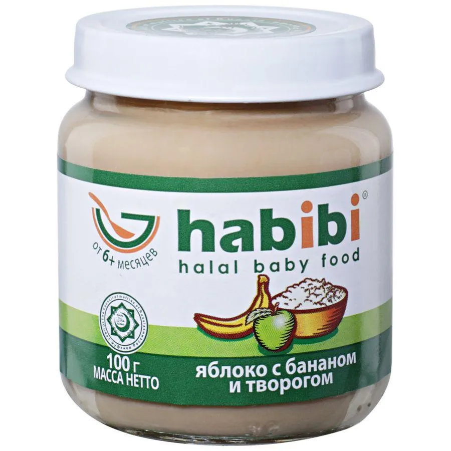 "Habibi" Продукт дет пит: "ПЮРЕ ЯБЛОКО, БАНАН, ТВОРОГ", для дет, старше 6 месяцев 100 гр * 6 шт