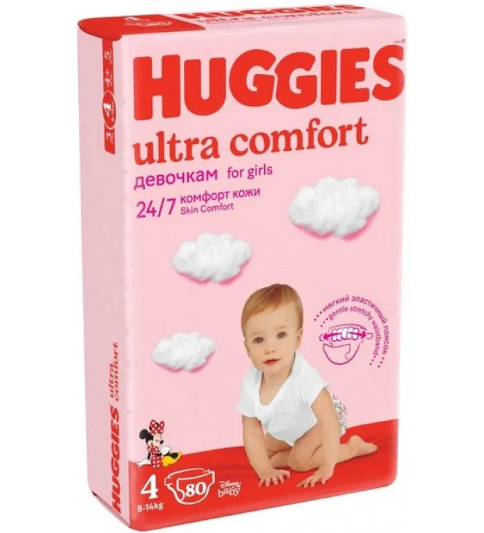 Хаггис ультра комфорт ДЕВОЧКАМ (Huggies) №4 - 80шт в пачке