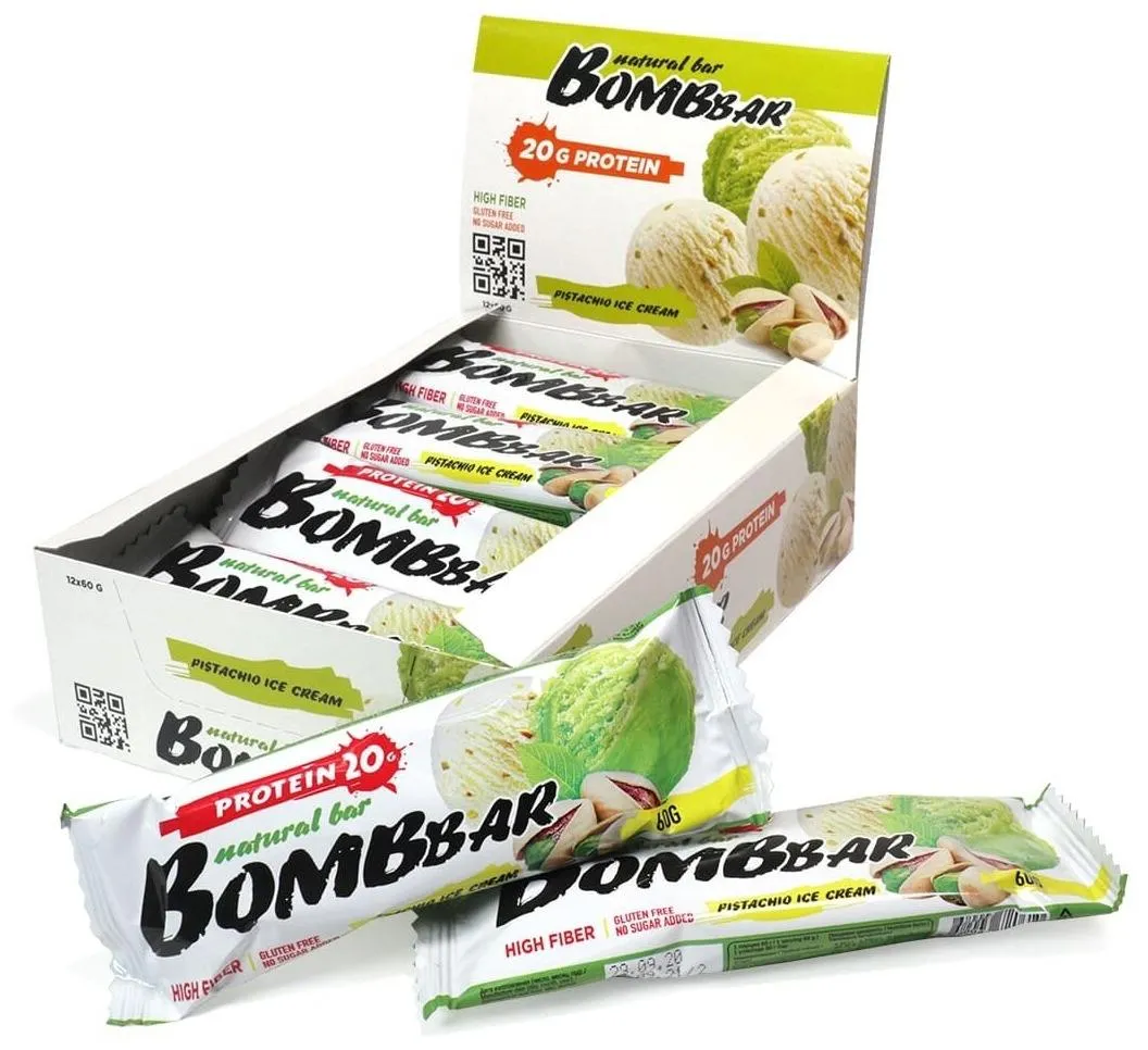 Батончик "BOMBBAR" неглазир-ый "Фисташковый пломбир" 60 гр/20 шт